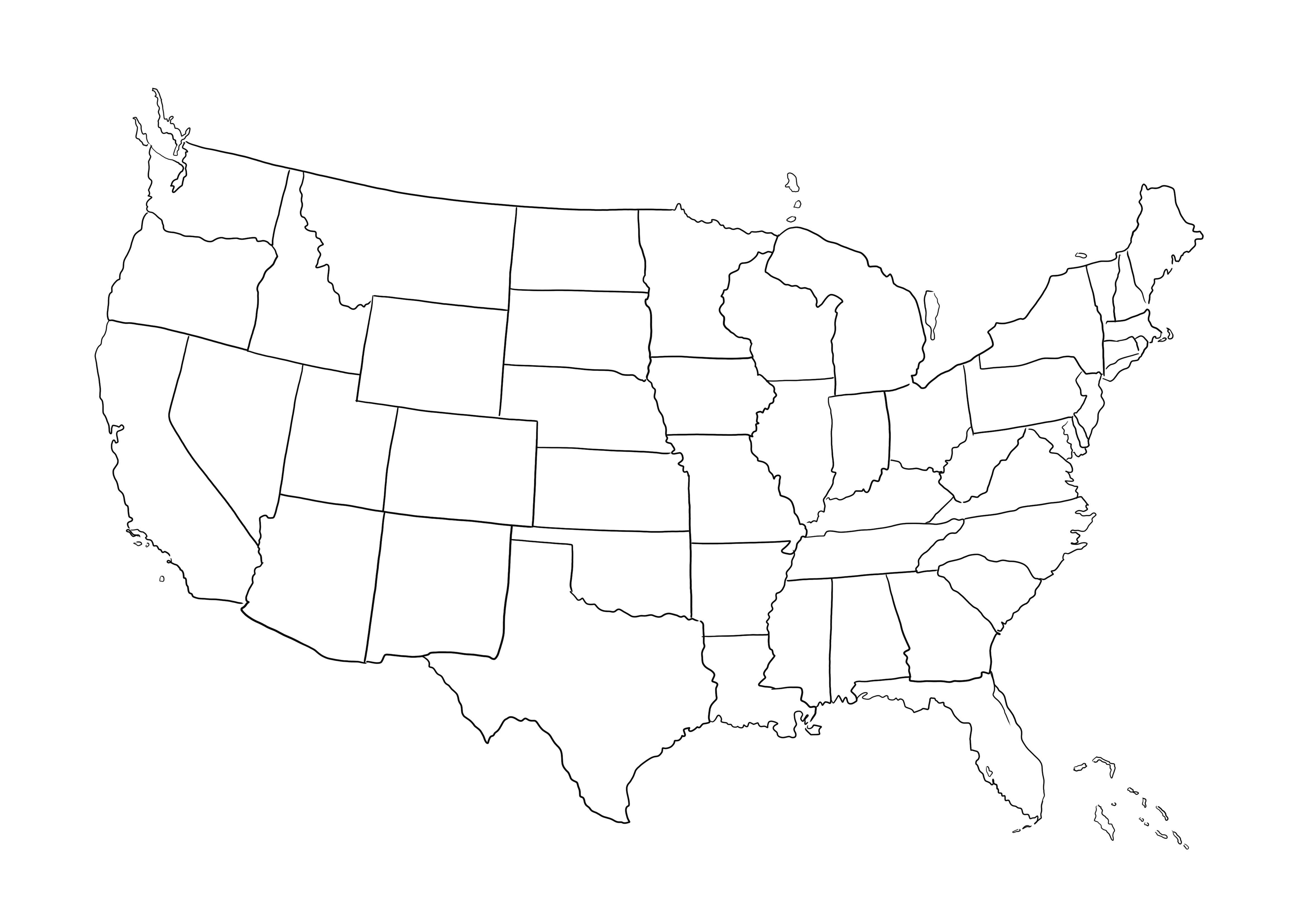 Mappa degli stati uniti damerica stampabile gratuitamente da colorare e imparare