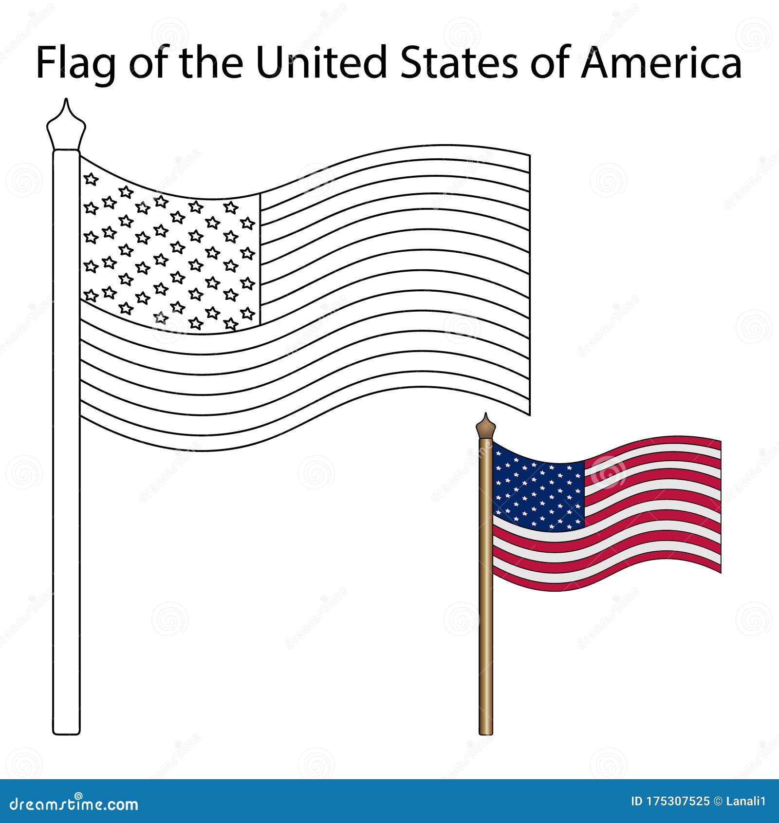 Bandiera usa illustrazione vettoriale temi polici libro da colorare per bambini fondo isolato simbolo nazionale dello stato illustrazione vettoriale