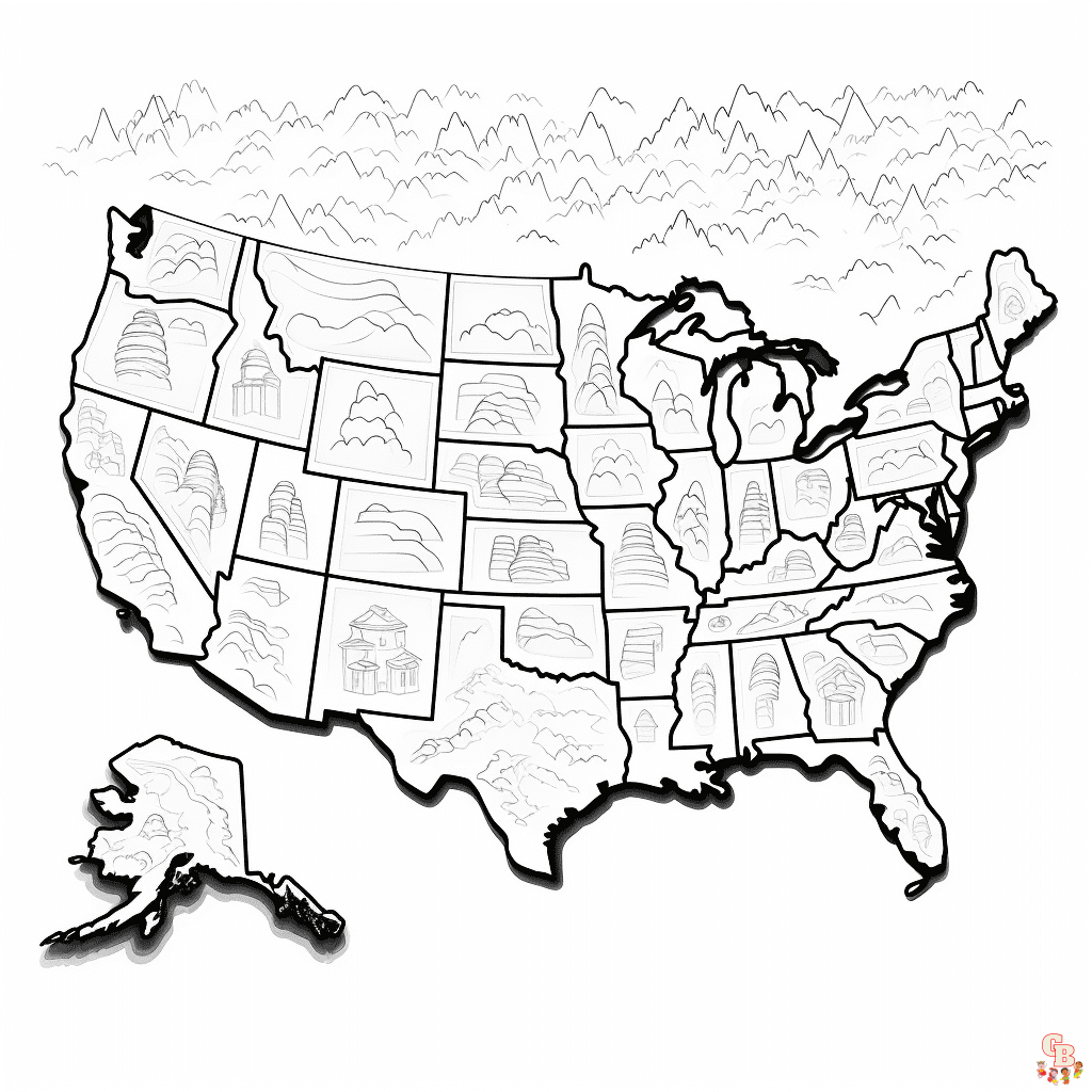 Disegni da colorare stampabili della mappa degli stati uniti gratuiti per bambini e adulti