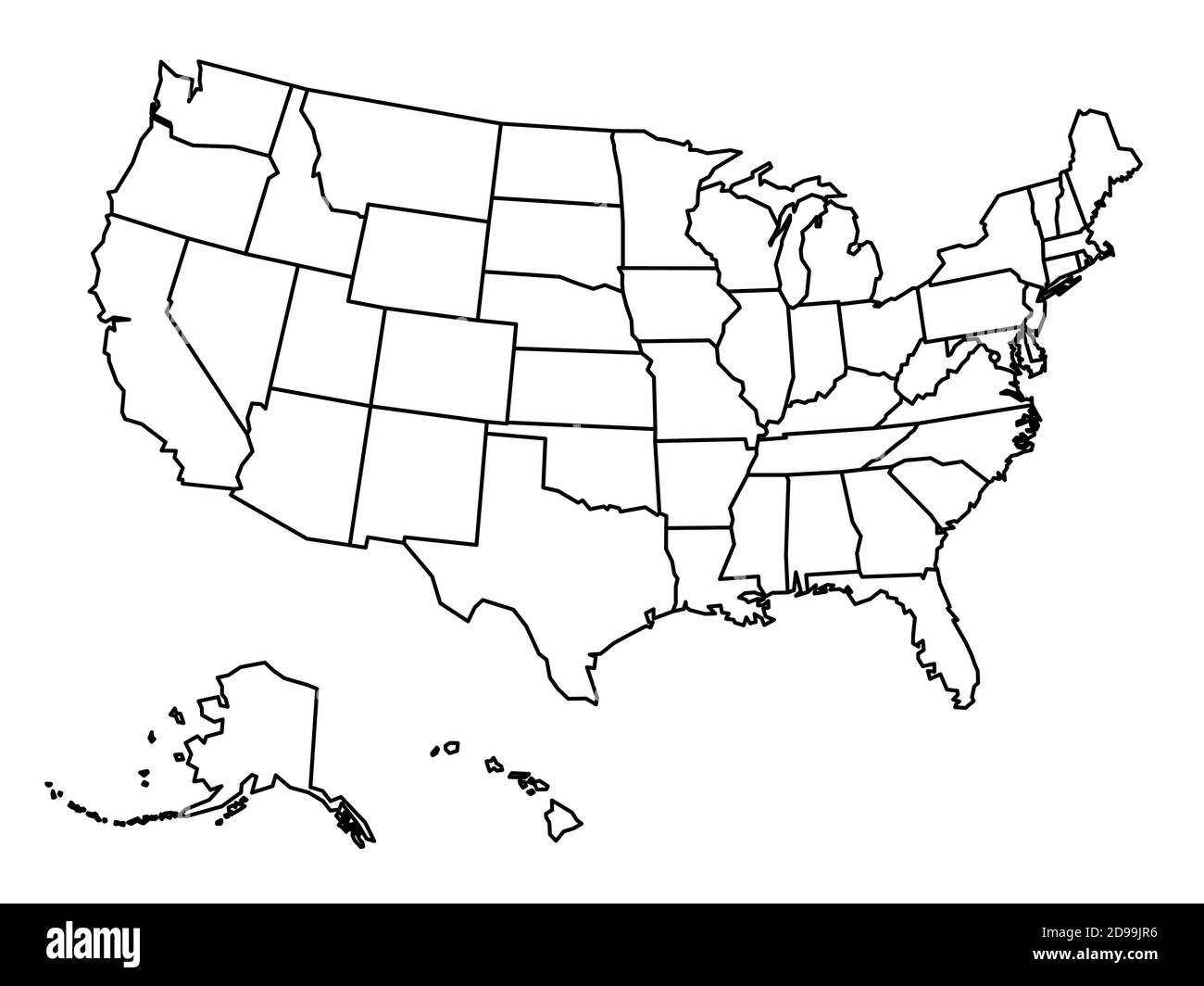 Mappa vuota degli stati uni damerica mappa vettoriale semplificata con contorno nero su sfondo bianco immagine e vettoriale