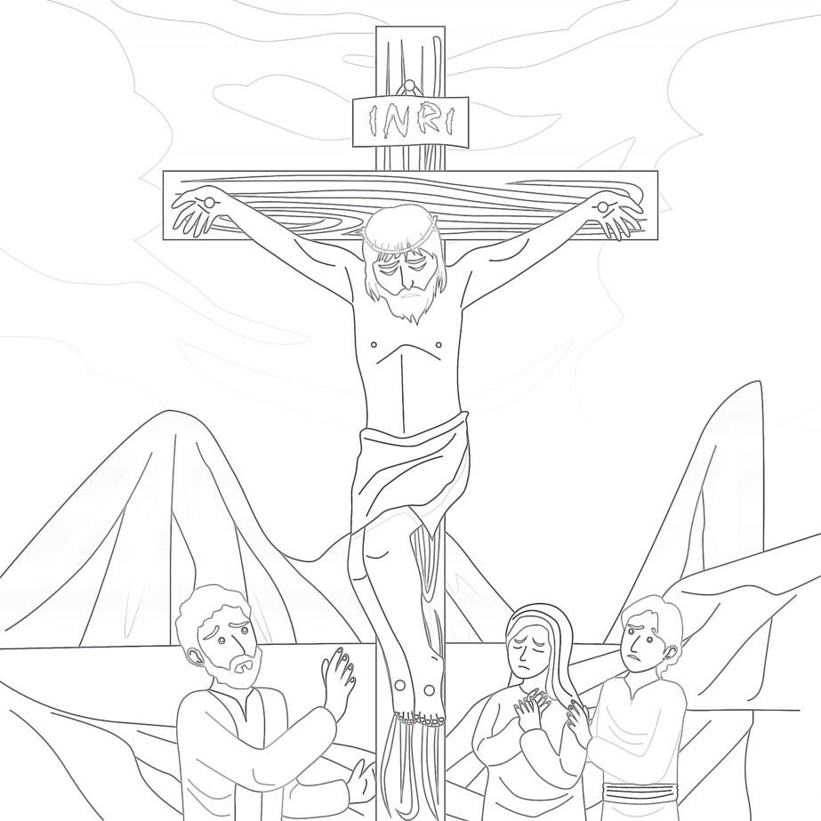 Printable jesus died on the cross coloring page