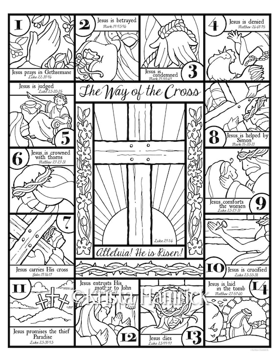 The way of the cross coloring pages depicting the scriptural way of the cross