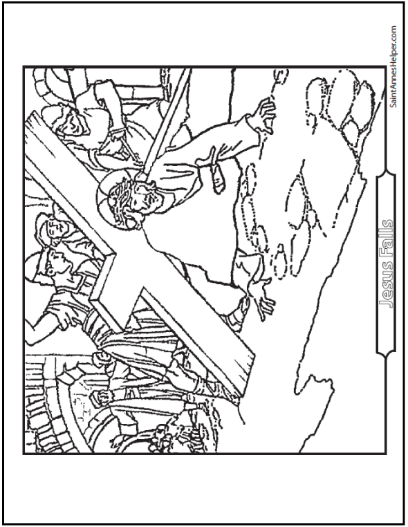 Jesus falls coloring page ââ roman soldiers in background