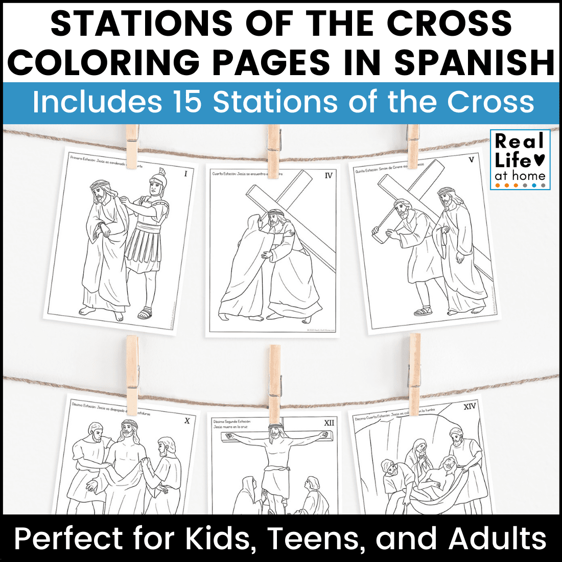 Stations of the cross coloring pages set in english and spanish