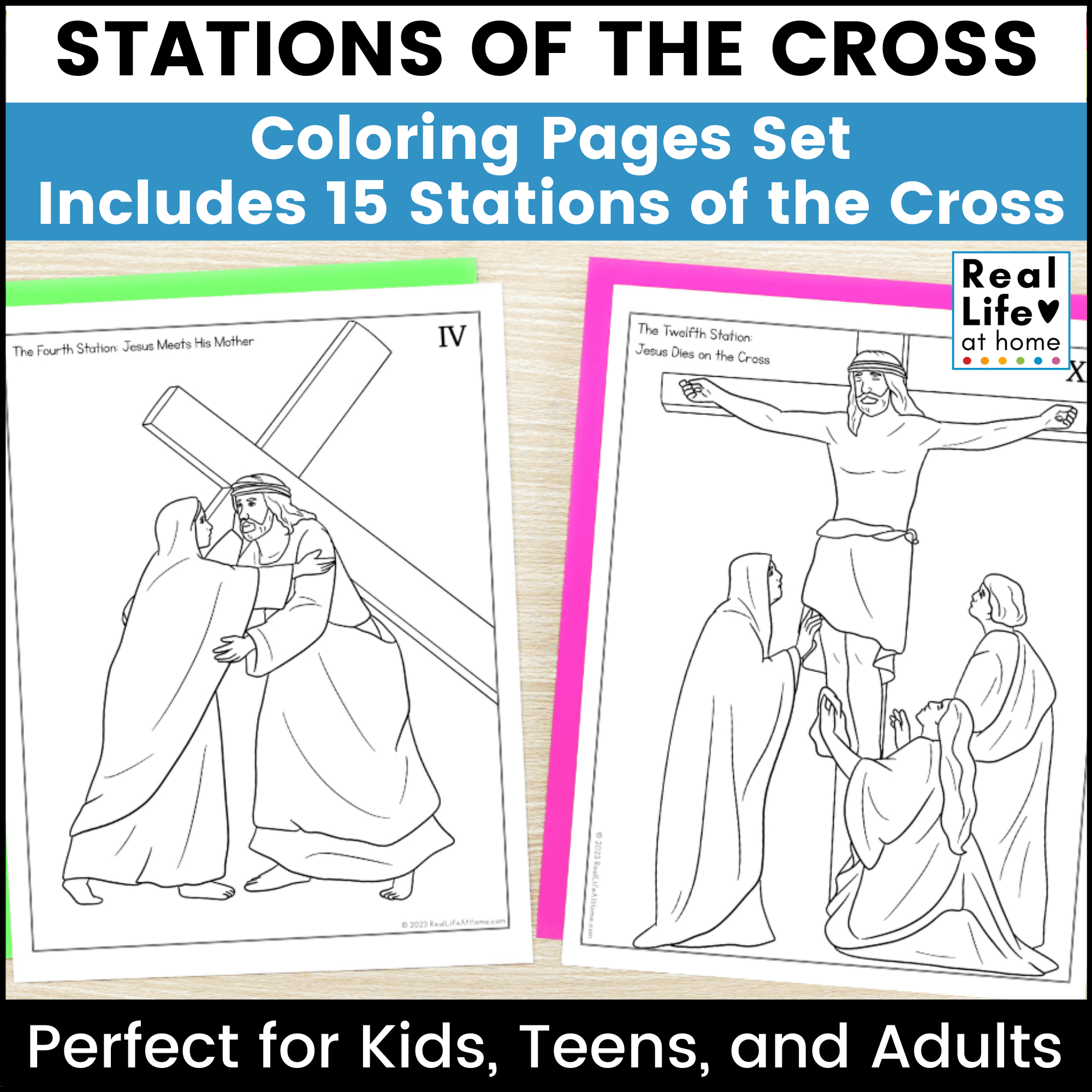 Stations of the cross coloring pages set in english and spanish