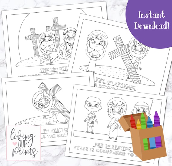 Stations of the cross coloring pages for kids easter story coloring stations of the cross printable lent easter holy week
