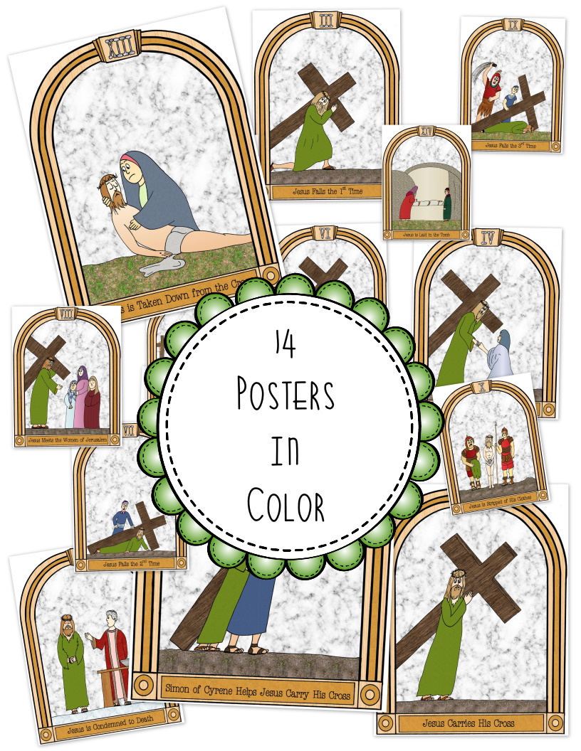 Stations of the cross posters and coloring pages