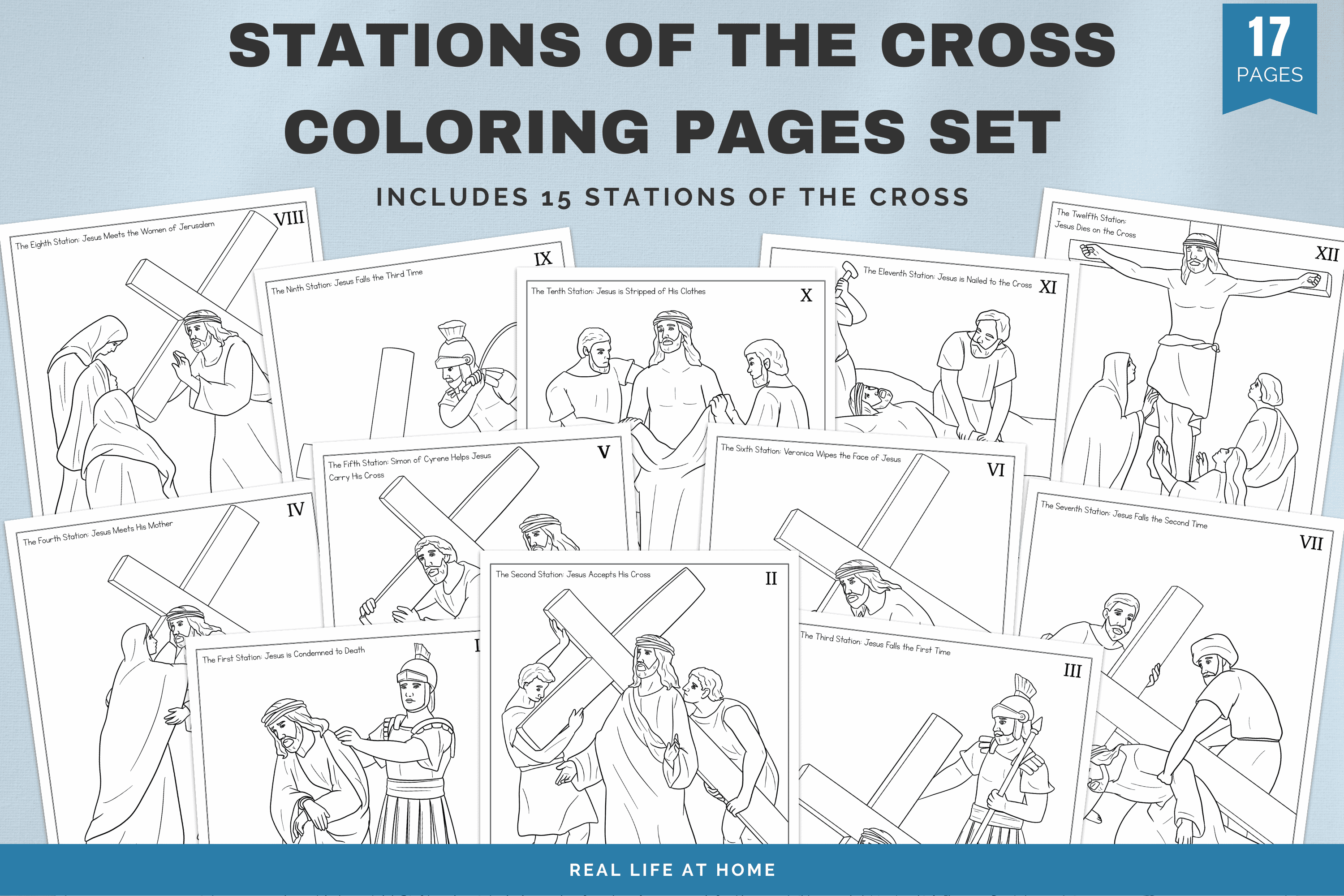 Stations of the cross coloring pages set in english and spanish