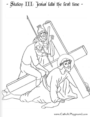 Coloring page for the third station of the cross jesus falls the first time â catholic playground