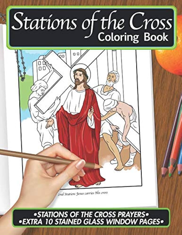 Stations of the cross coloring book color â pray â relax â repeat series designs mmandi books