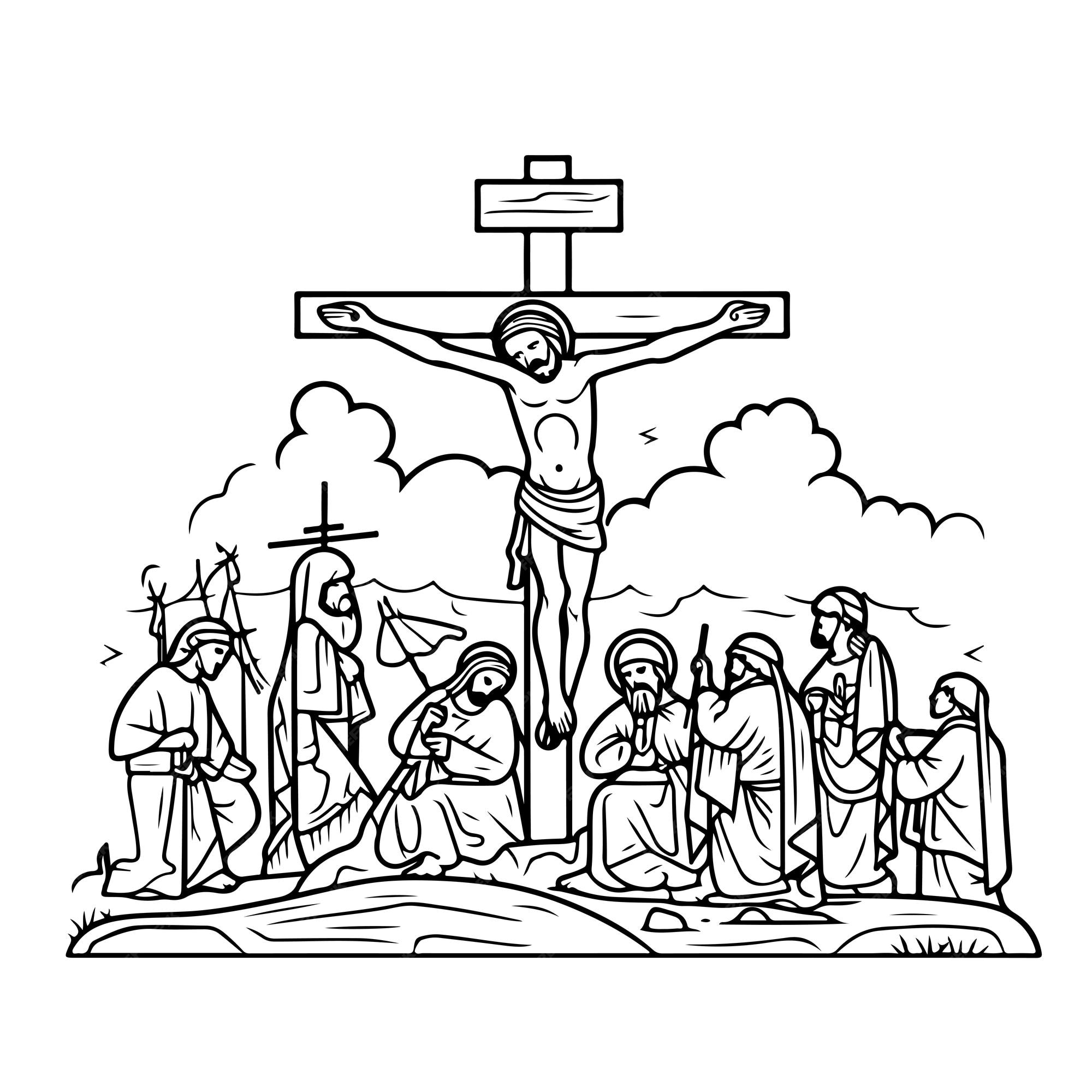 Premium vector coloring page line drawing happy good friday day