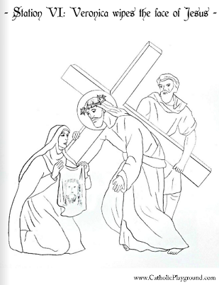 Coloring page for the sixth station veronica wipes the face of jesus â catholic playground