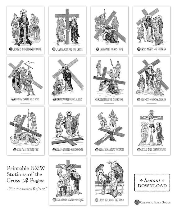 Stations of the cross x black white art prints printable diy pdf print it yourself classroom stations of the cross