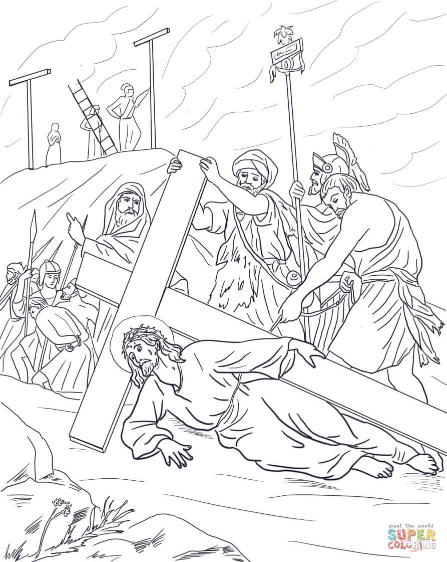 Ninth station jesus falls the third time coloring page free printable coloring pages