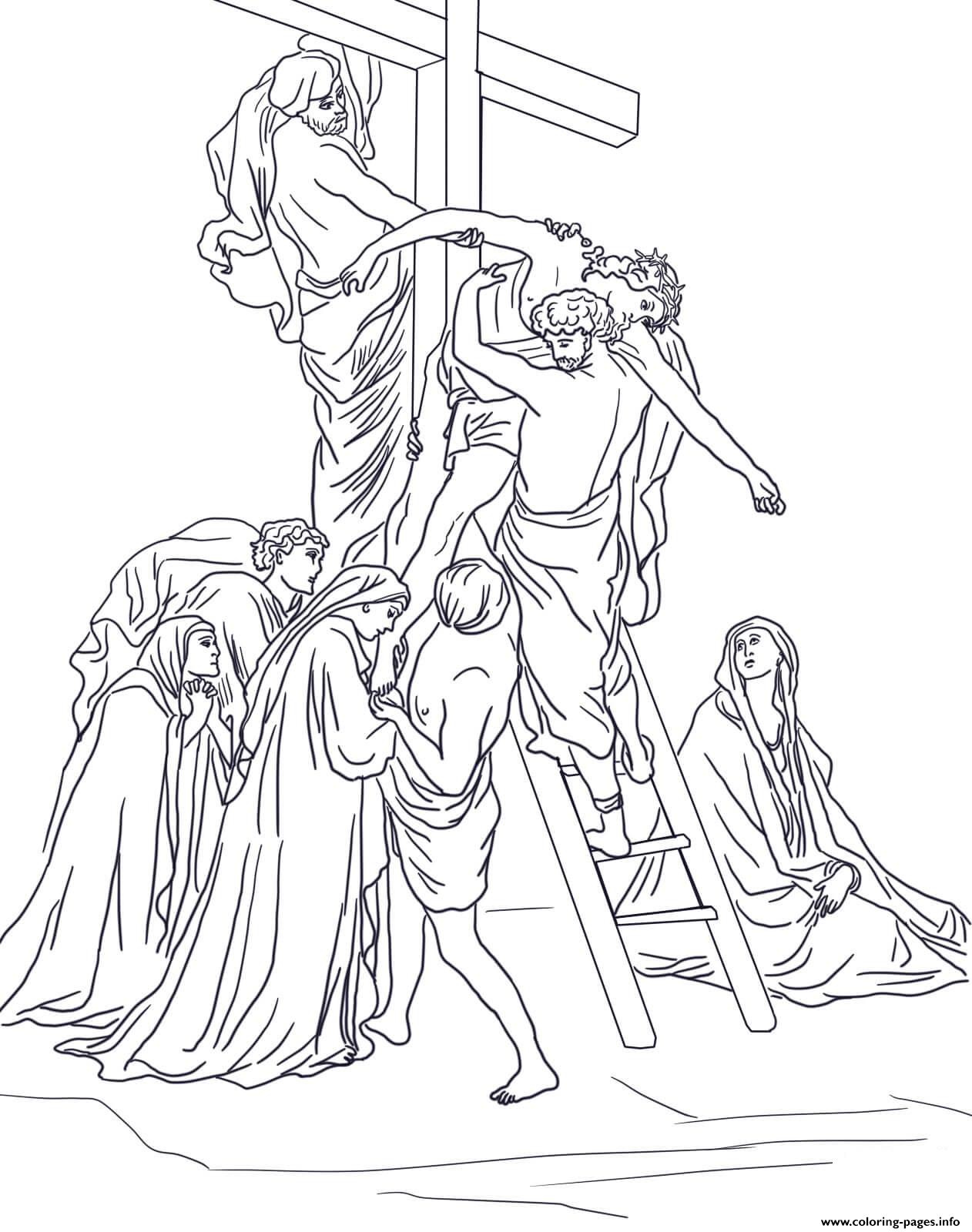 Good friday thirteenth station jesus is taken down from the cross by gustave dore coloring page printable