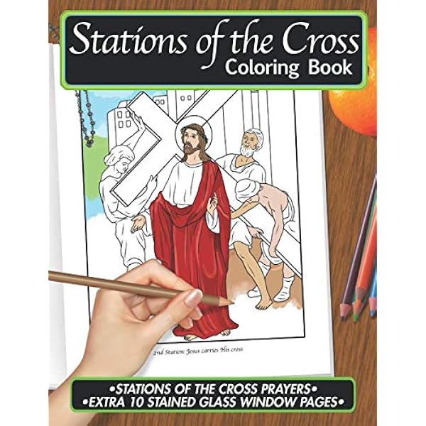 Stations of the cross coloring book color â pray â relax â repeat series designs mmandi books