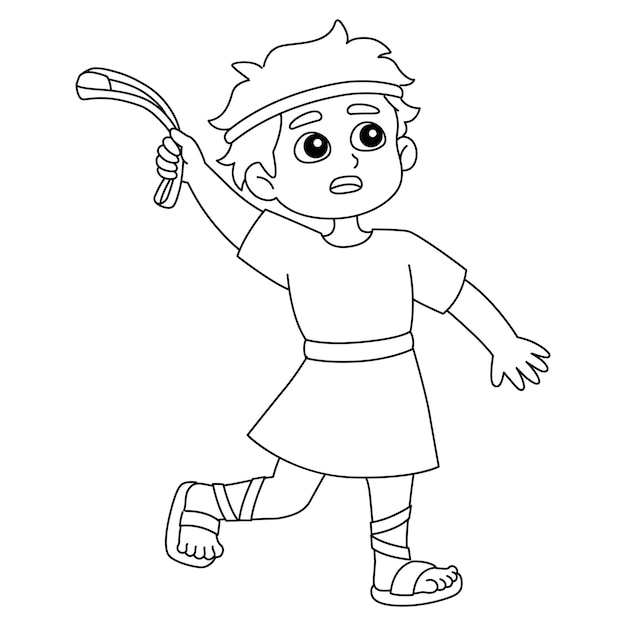 Premium vector david throwing stone isolated coloring page