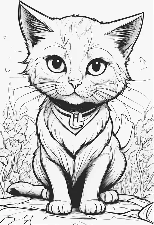 Cat portrt coloring book stable diffusion prompt