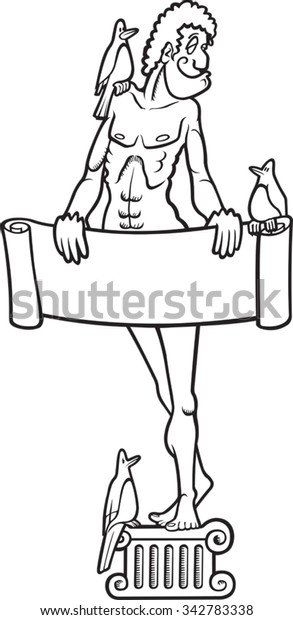 Statue scroll cartoon male statue holding stock vector royalty free