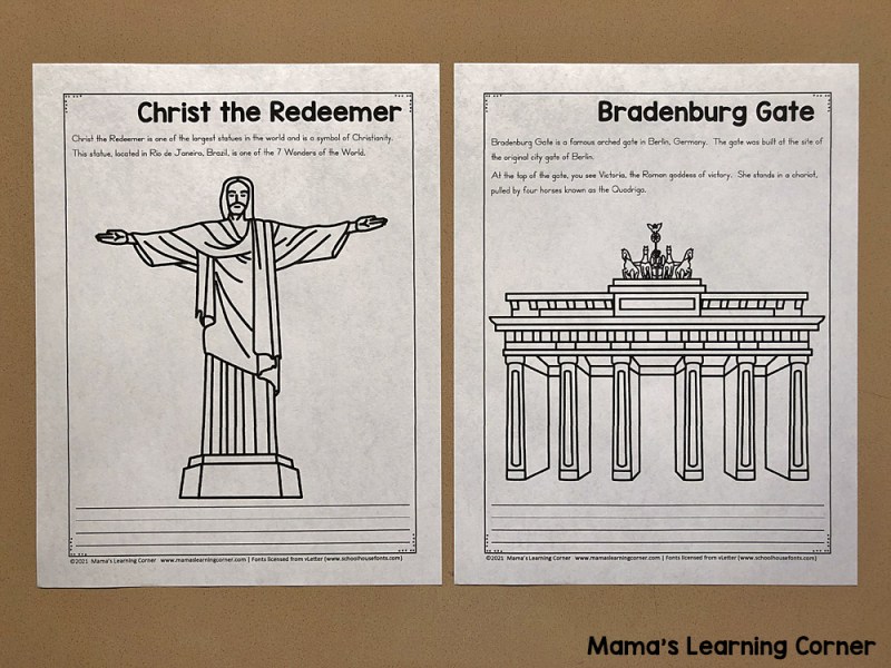 World landmark coloring pages