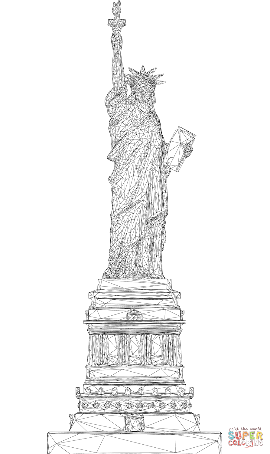 Statue of liberty d wireframe coloring page free printable coloring pages