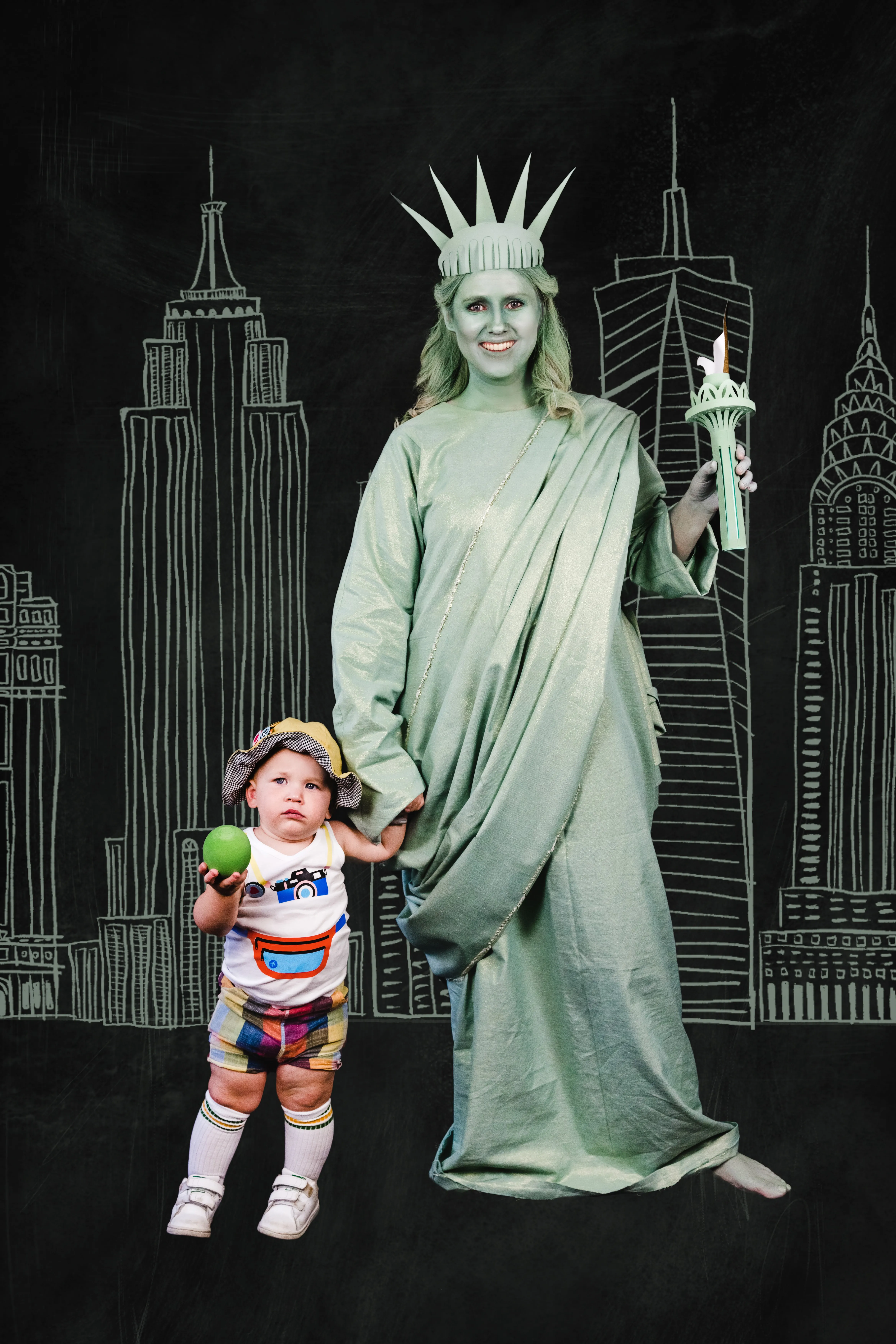 Statue of liberty and her nyc tourist halloween mommy and me costume