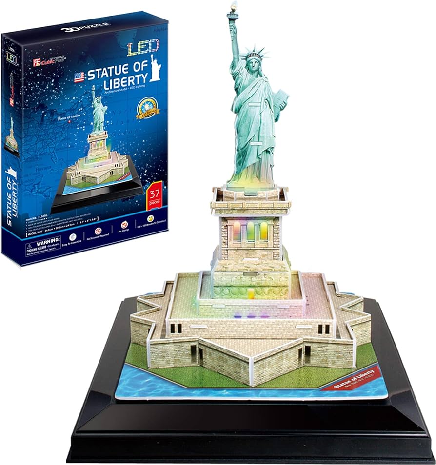 Cubicfun d puzzles for adults kids led statue of liberty building model kits home dãcor and gifts for women men lighting new york puzzle pieces toys games