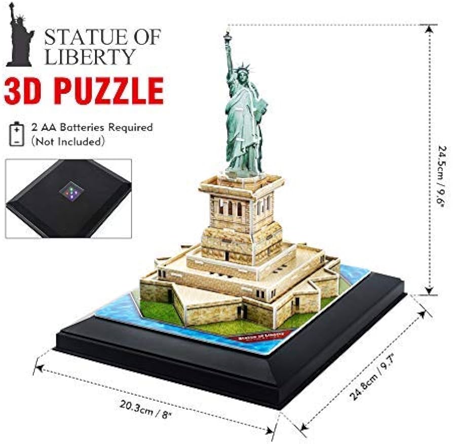 Cubicfun d puzzles for adults kids led statue of liberty building model kits home dãcor and gifts for women men lighting new york puzzle pieces toys games