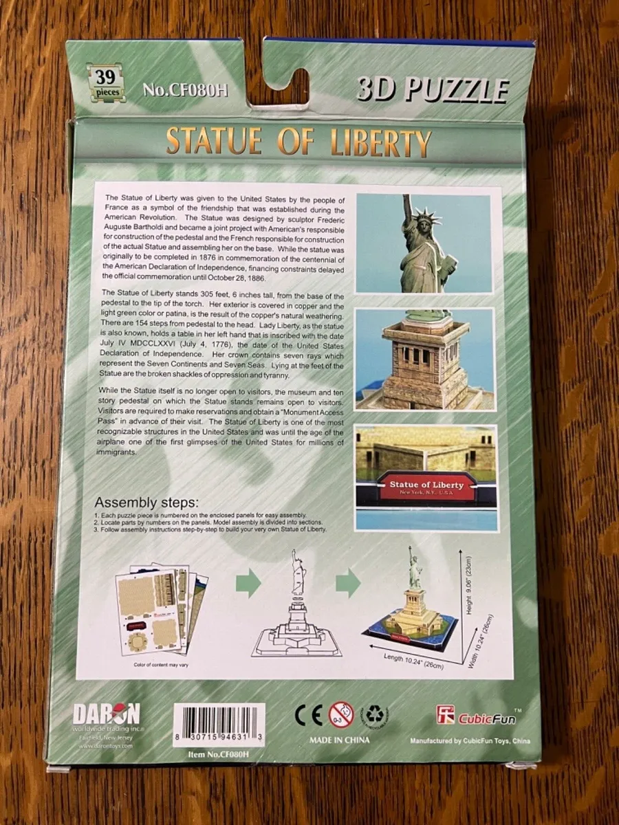 D wooden puzzle statue of liberty daron toys nyc souvenir