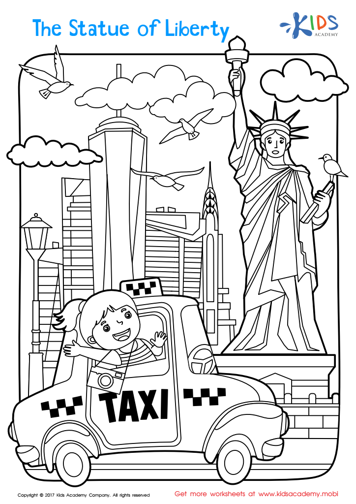 The statue of liberty coloring page free printable worksheet for children