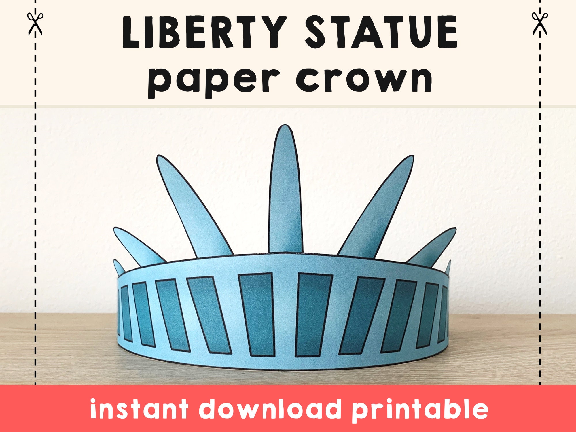 Statue of liberty paper crown printable kids craft birthday activity party printable favor america costume diy printable instant download instant download