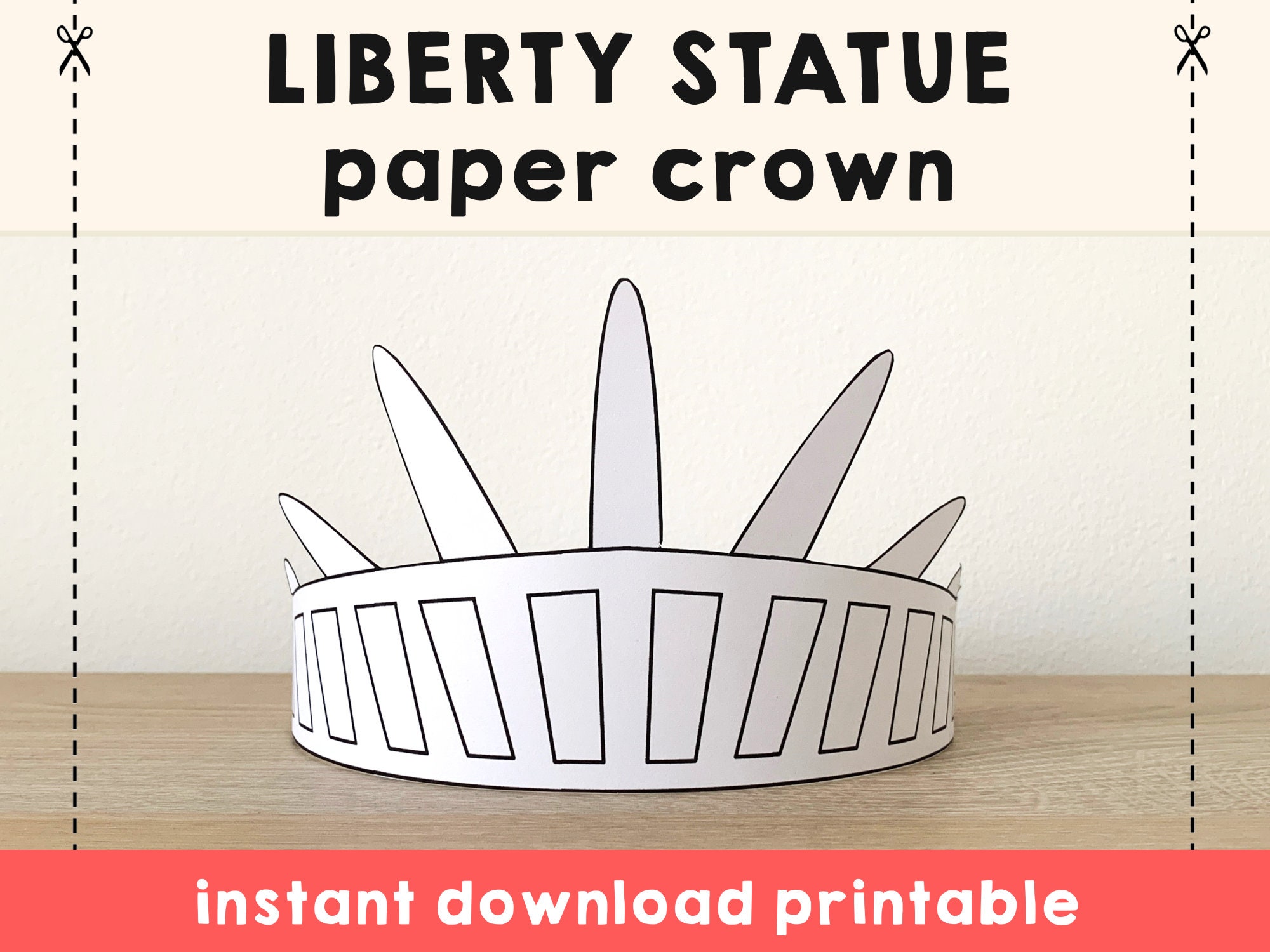 Statue of liberty paper crown coloring printable kids craft birthday party printable favor america costume diy printable instant download