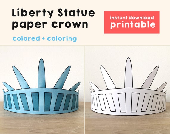 Liberty statue paper crown party coloring printable kids craft