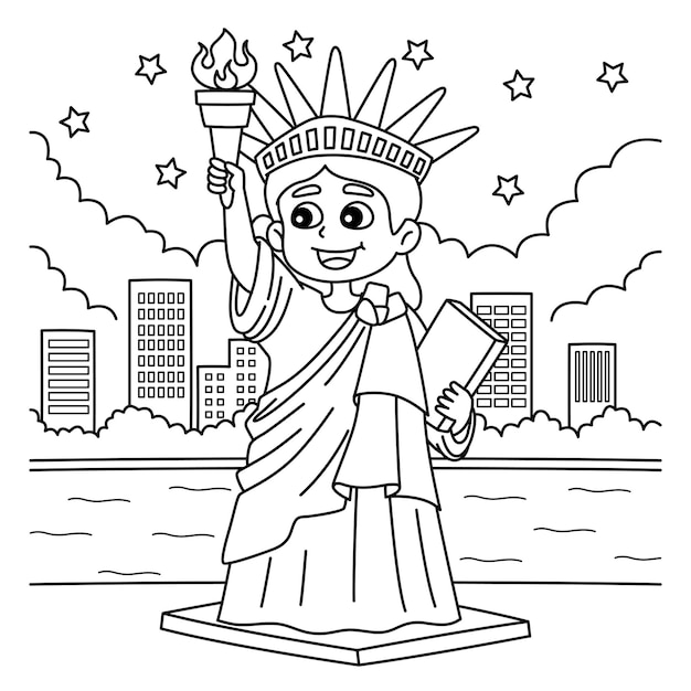 Premium vector th of july statue of liberty coloring page