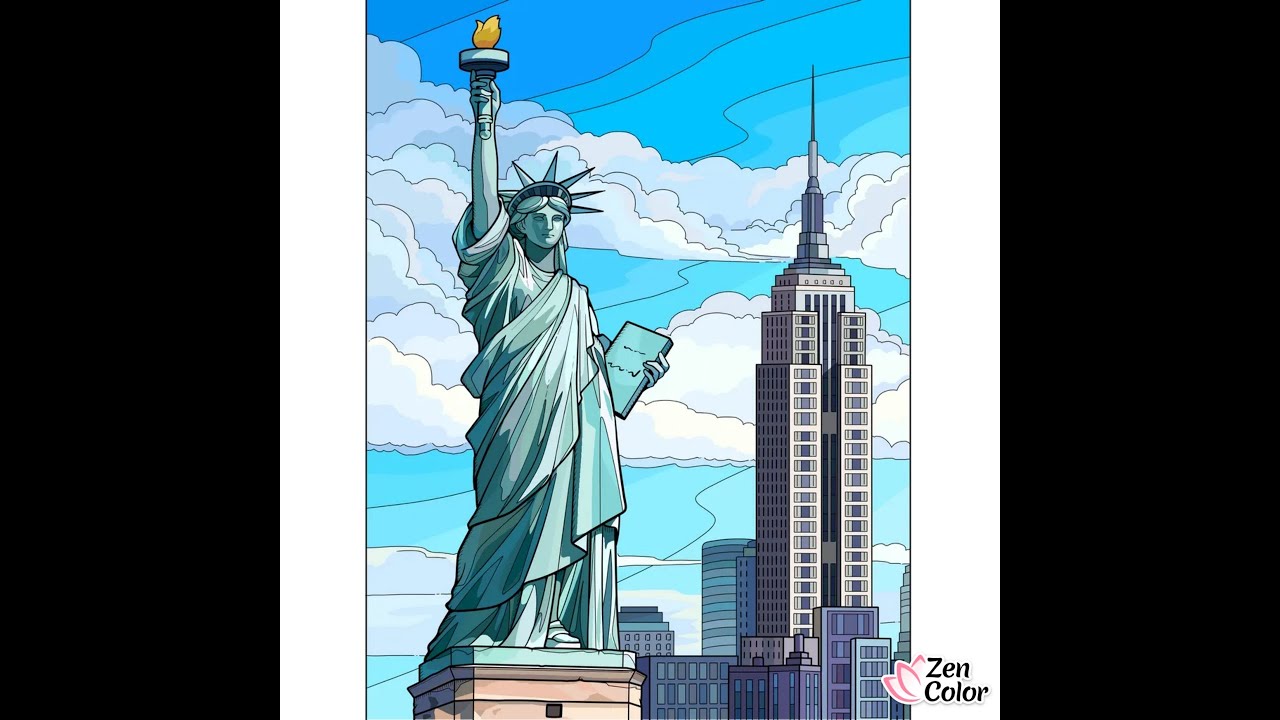 Zen color app paint by numbers statue of liberty nyc usa relax colour