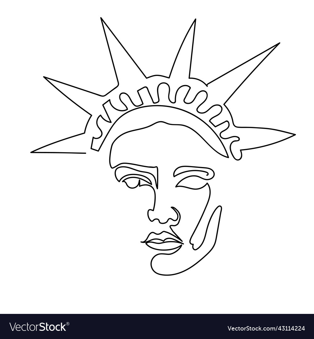 One line statue of liberty face minimalist vector image