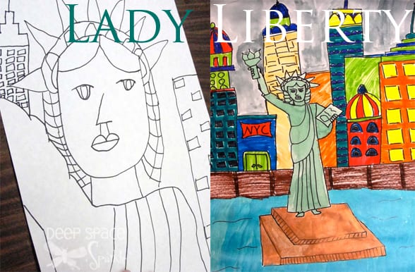 Lady liberty with watercolor or newspaper deep space sparkle