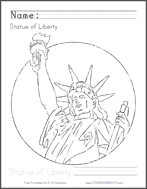 Statue of liberty coloring page student handouts