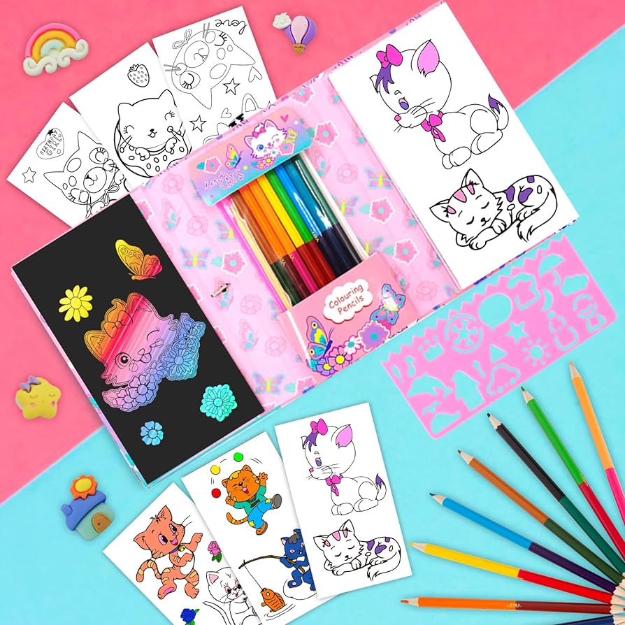 Yoytoo cat coloring pads kit for girls unicorn coloring book with coloring pages rainbow scratch papers colored pencils for drawing painting travel coloring kit for kids girls ages