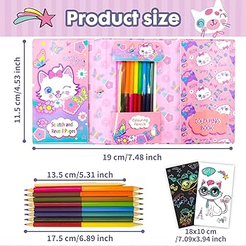 Yoytoo cat coloring pads kit for girls unicorn coloring book with coloring pages rainbow scratch papers colored pencils for drawing painting travel coloring kit for kids girls ages