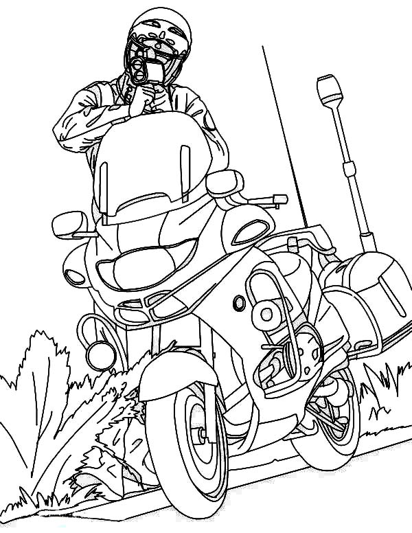 Police officer and his motorcycle coloring page