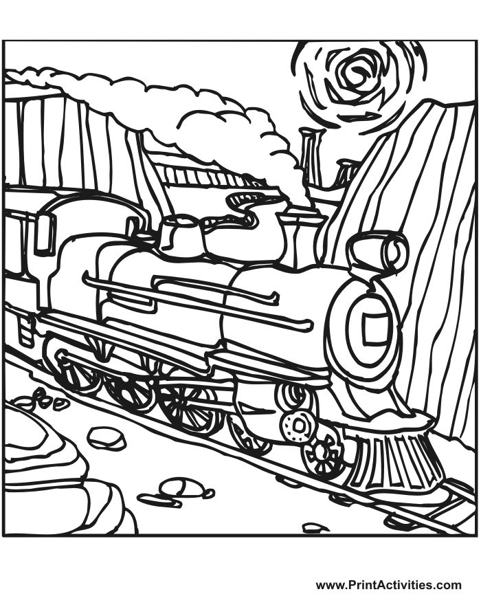 Steam train coloring page train on the tracks