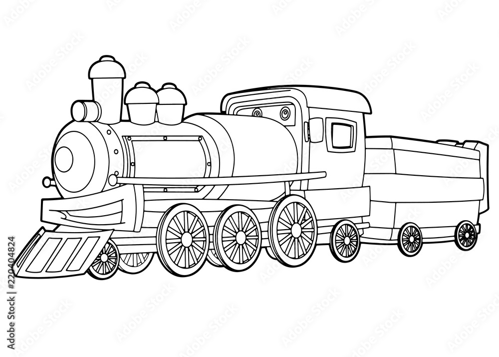 Cartoon funny looking steam train