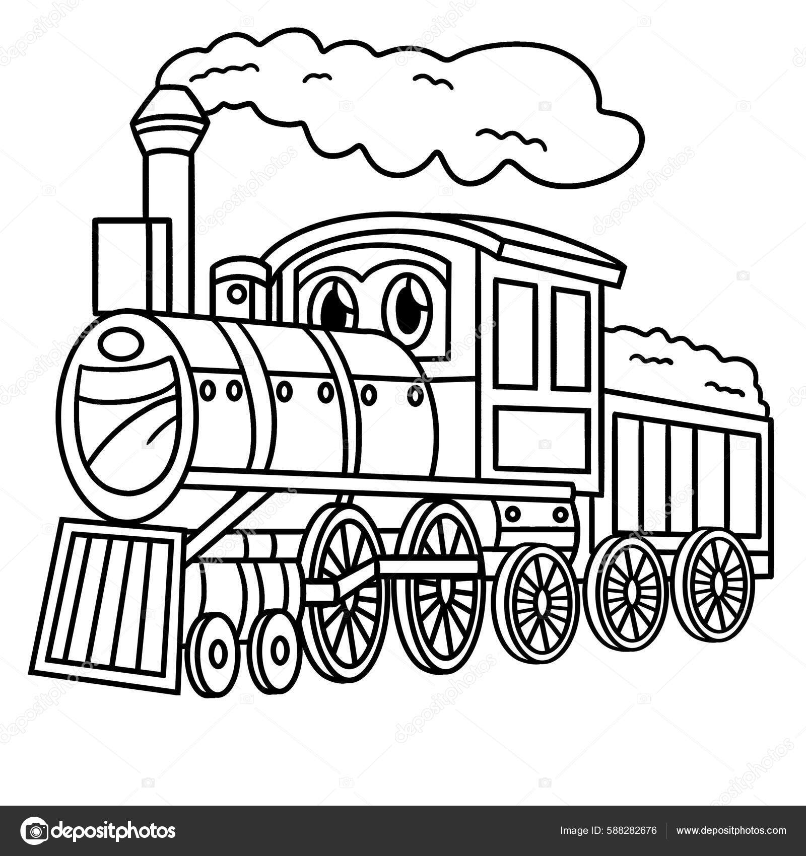 Cute funny coloring page steam lootive face provides hours coloring stock vector by abbydesign