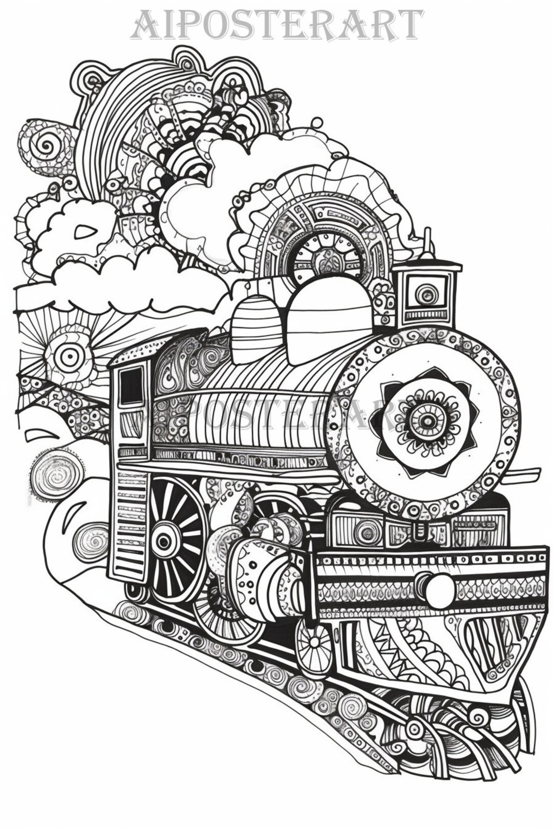 Psychedelic train coloring sheet for adults printable train coloring page advanced coloring high res x pixels