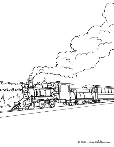 Steam engine in the landscape coloring pages