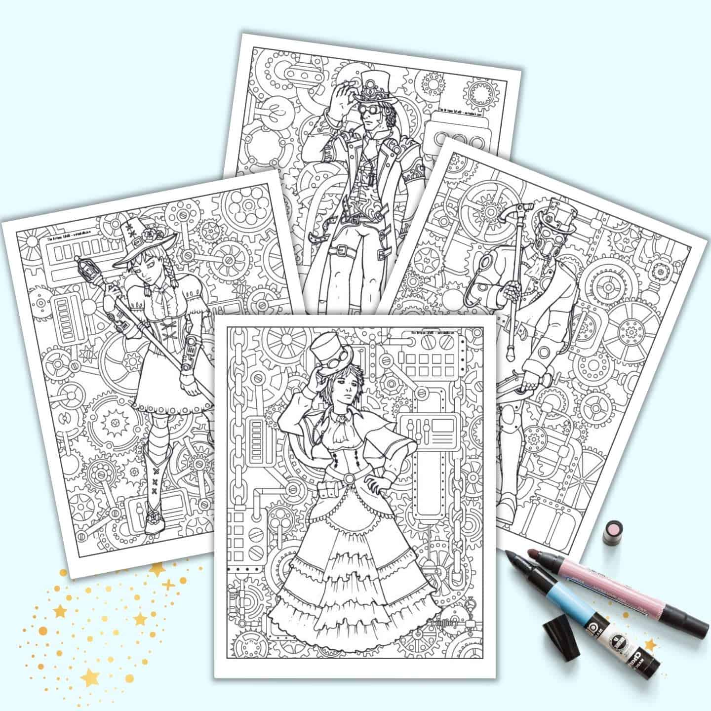 Free printable steampunk coloring pages for adults