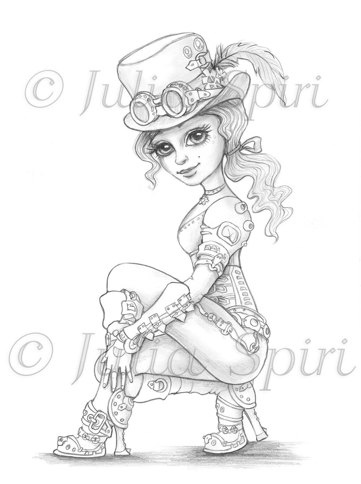 Coloring page whimsy steampunk girl tessa â the art of julia spiri