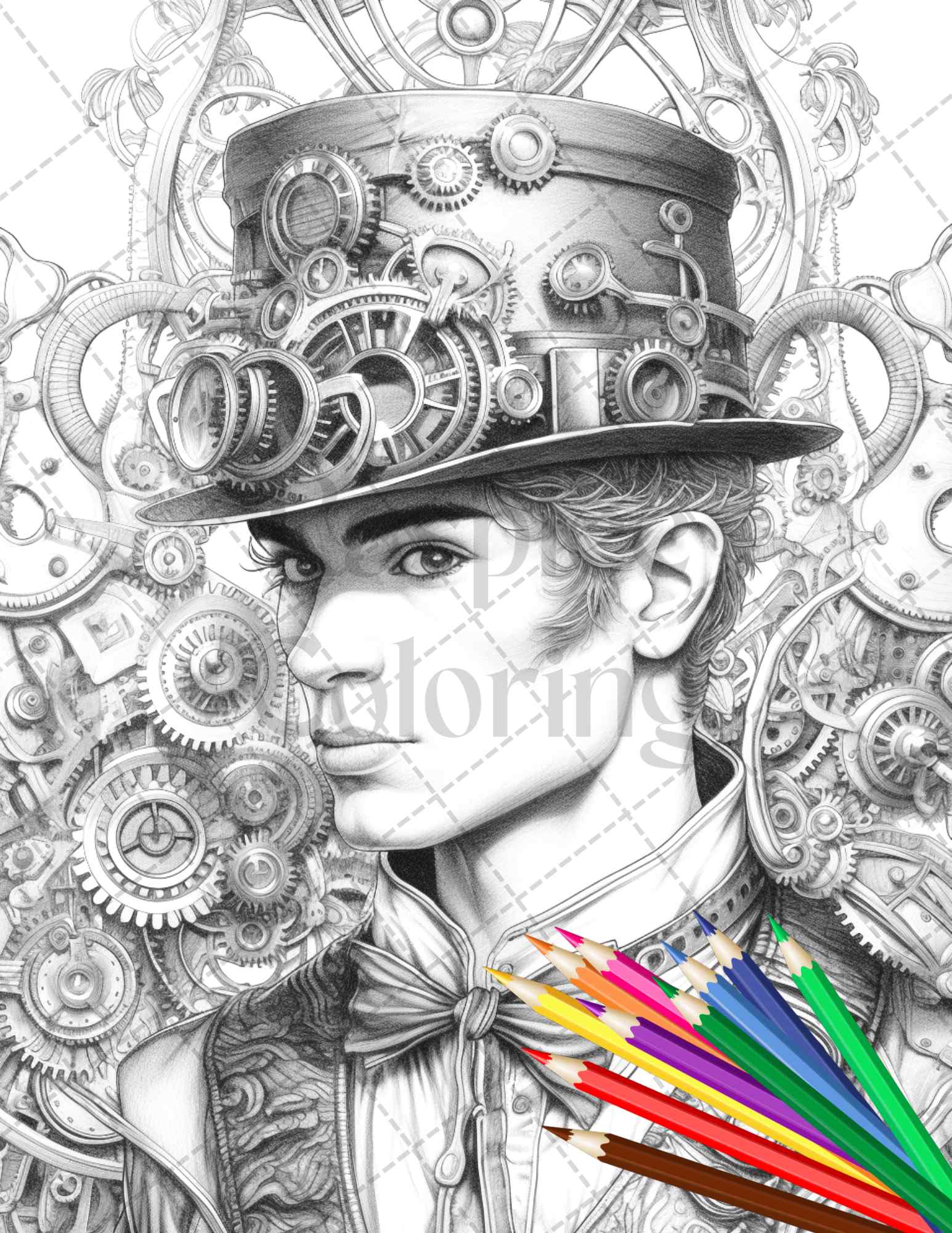 Steampunk mens grayscale coloring pages printable for adults pdf f â coloring