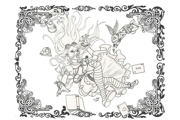 Alice falls down the hole steampunk coloring steampunk coloring book scary coloring pages